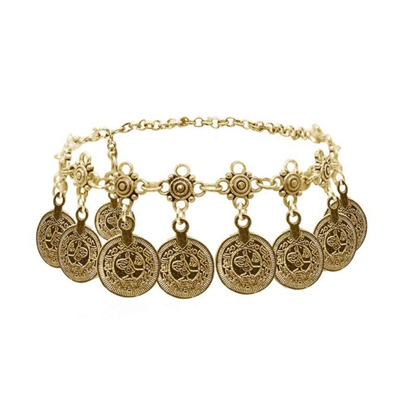 Afghan Gypsy Coin Bohemian Anklet Bracelet Vintage Gold Coin Jewelry - Picture 4 of 4
